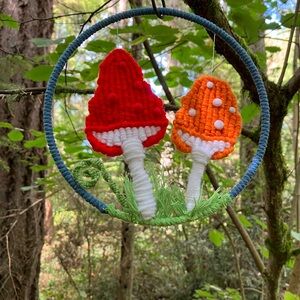 Macrame mushroom wall hoop